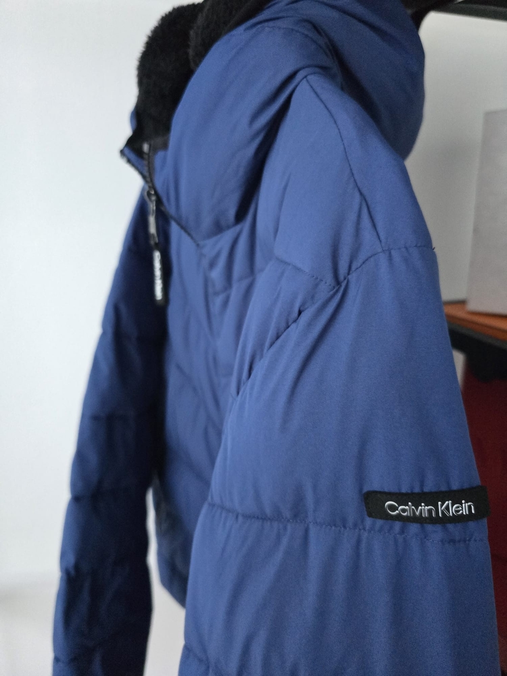 Calvin Klein Men's Blue Hooded Puffer Jacket Sherpa Lined Hood - Picture 2 of 10